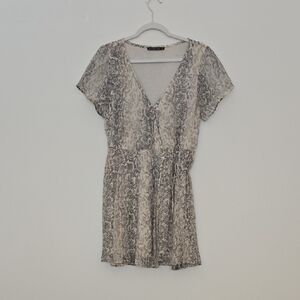 Abercrombie & Fitch Cream Snake Skin Flowy Wrap Dress Feminine Animal Print | M